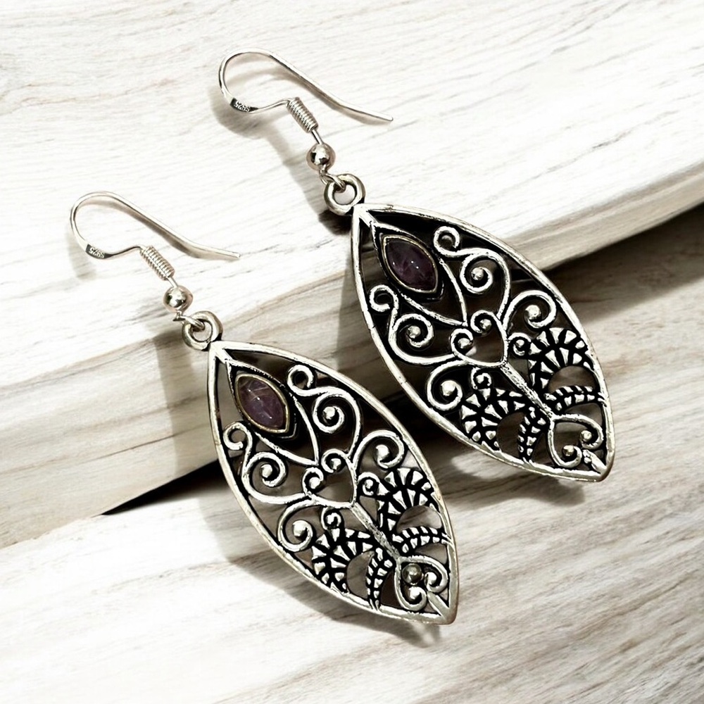Purple Amethyst Silver Earrings
